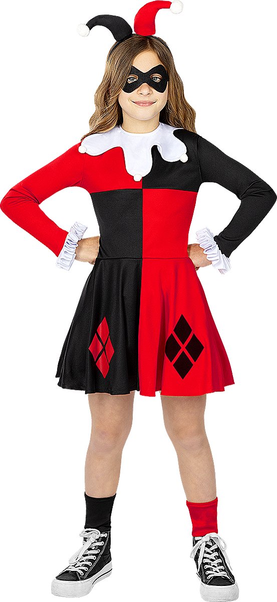 FUNIDELIA Harley Quinn-kostuum - DC Comics voor meisjes Superhelden - 5-6 jaar (110-122 cm) - Rood