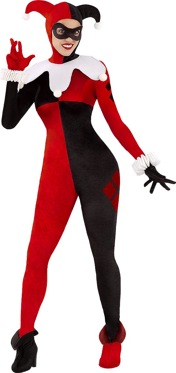 FUNIDELIA Harley Quinn kostuum - DC Comics voor vrouwen Superhelden - Maat: L - Zwart