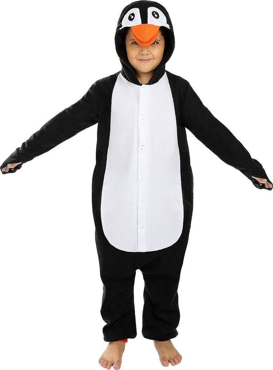 FUNIDELIA Onesie pinguin kostuum voor meisjes en jongens Dieren - 7-9 jaar (134-146 cm) - Zwart