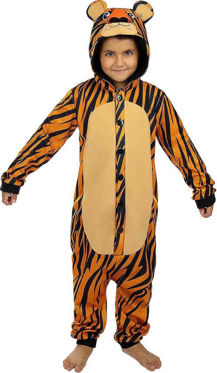 FUNIDELIA Onesie tijger kostuum voor meisjes en jongens Dieren - 5-6 jaar (110-122 cm) - Oranje