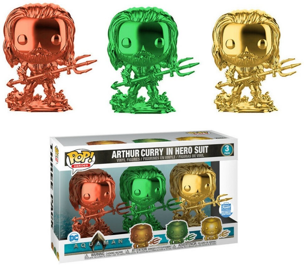 Funko Pop! DC Heroes - Aquaman - 3 X Arthur Curry Chrome Limited Edition