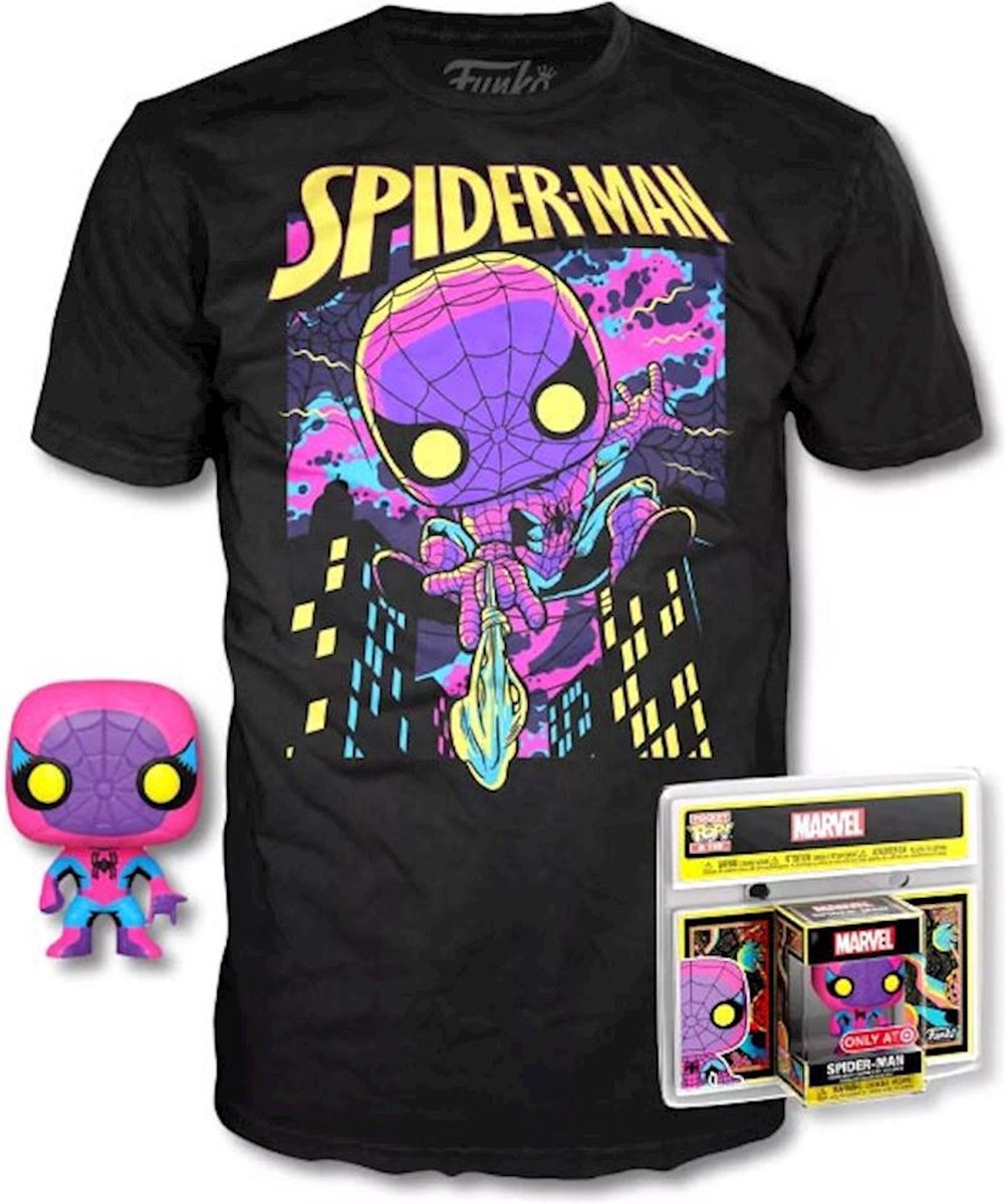 Blacklight Spider-Man Short Sleeve Graphic T-Shirt with Mini   POP! - Black