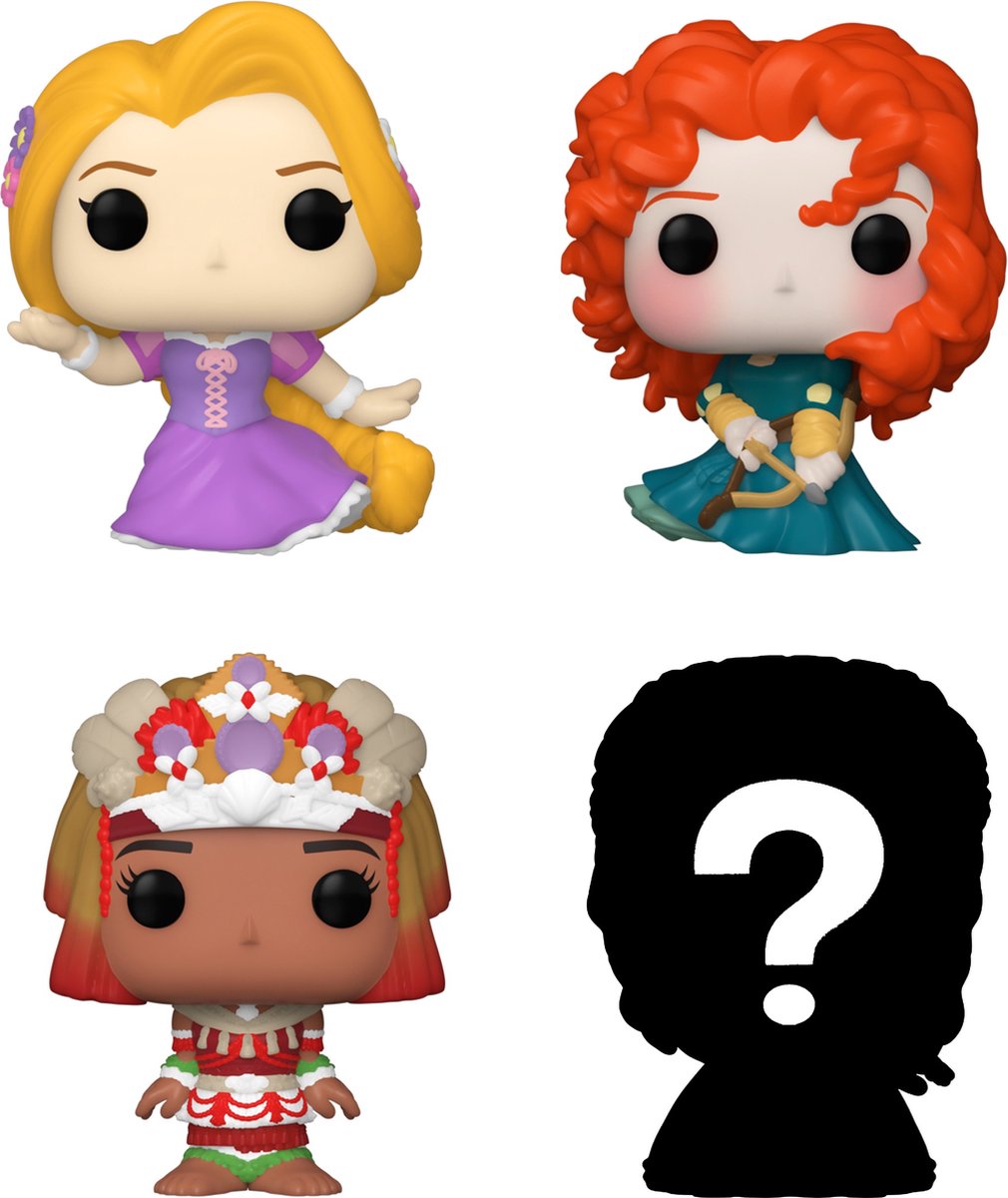   Bitty Pop: Disney Princess 4-Pack Series 4 - Rapunzzel 223 - Merida 324 - Moana 417 + Mystery