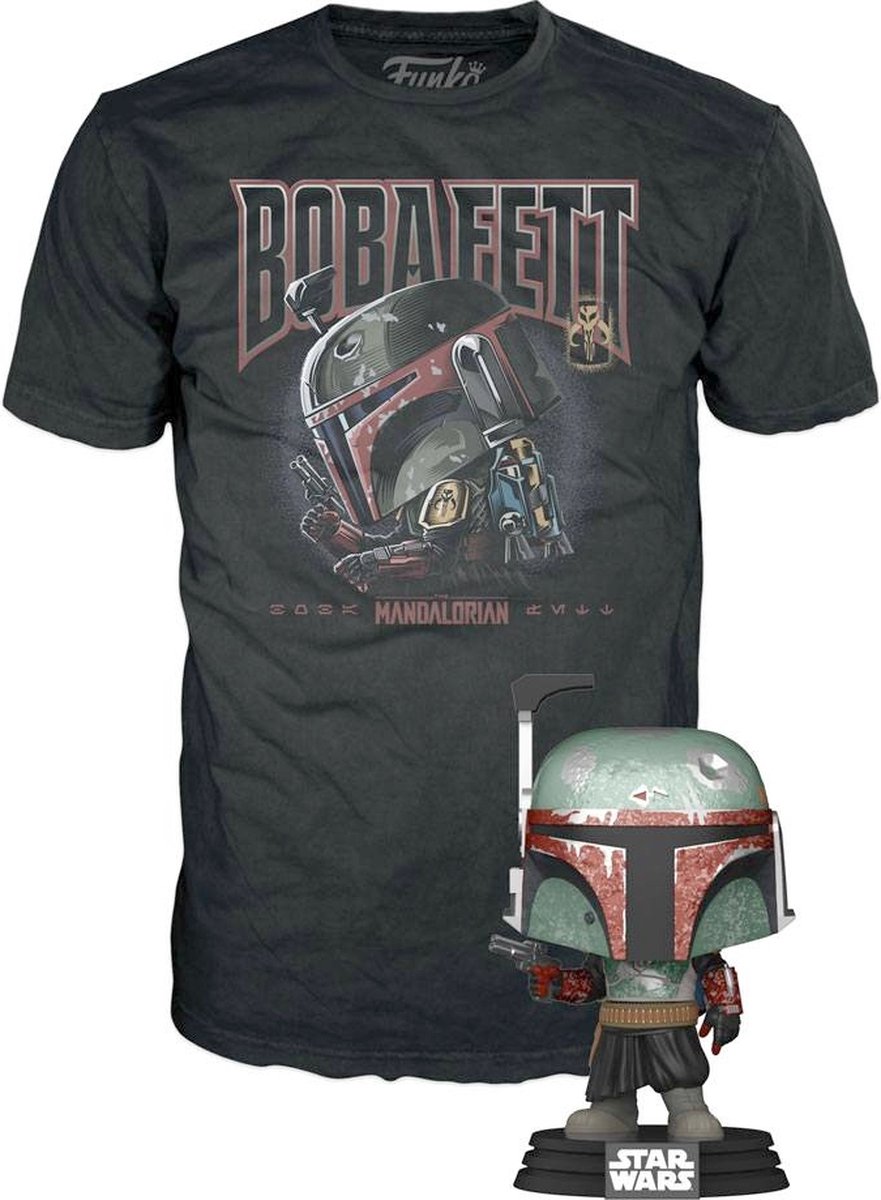   Star Wars Verzamelfiguur & Tshirt Set -XL- POP! & Tee Box The Mandalorian Boba Fett Zwart