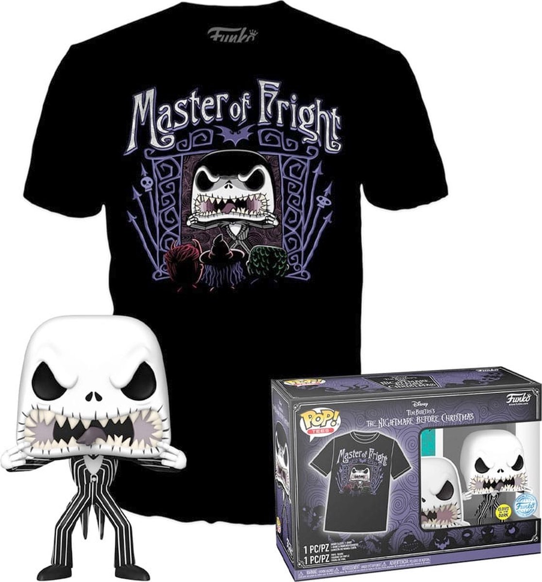   The Nightmare Before Christmas Verzamelfiguur & Tshirt Set -M- Disney POP! & Tee Box Jack Skellington Zwart