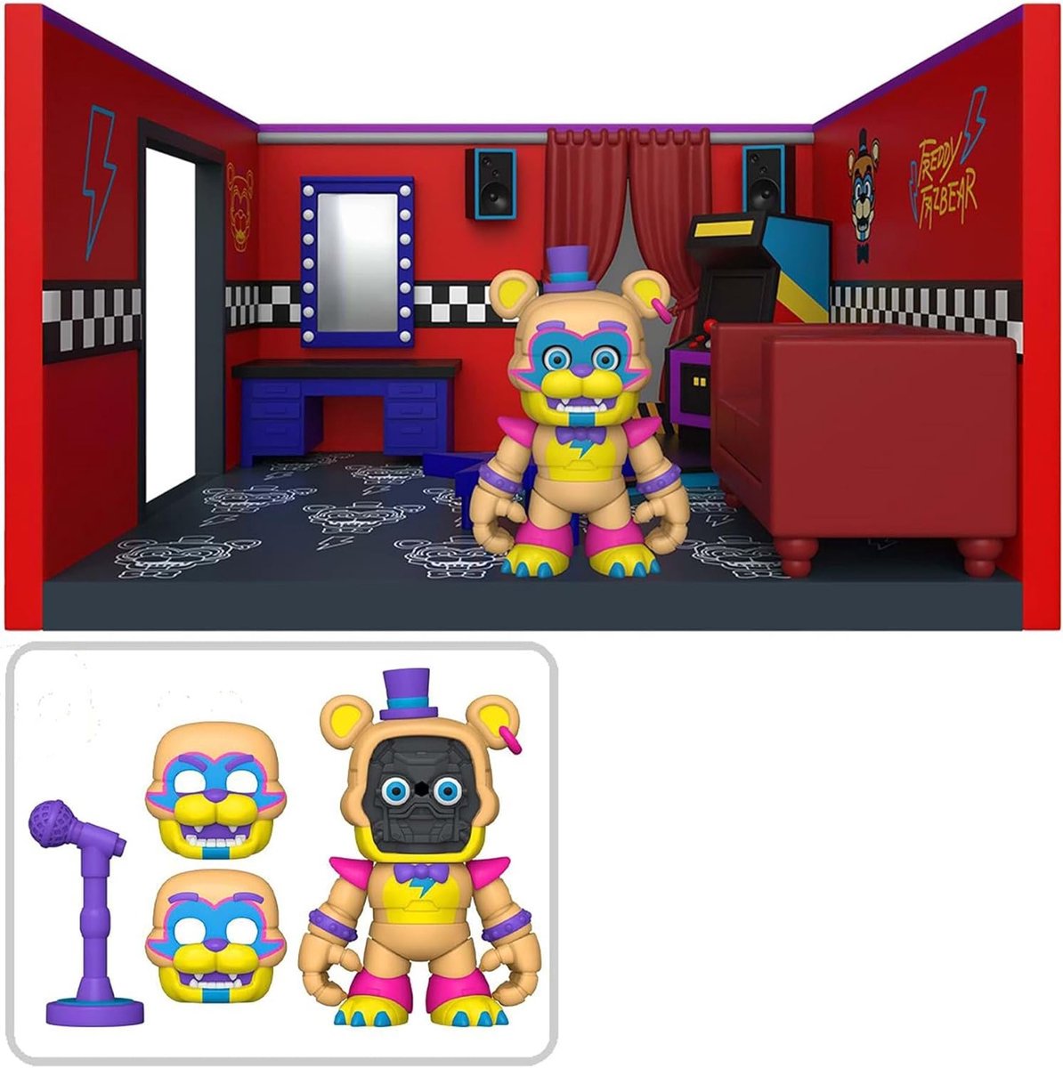 Glamrock Freddy with Dressing Room - Freddys Room - Snap Playset   - Five Nights at Freddys - Speelset