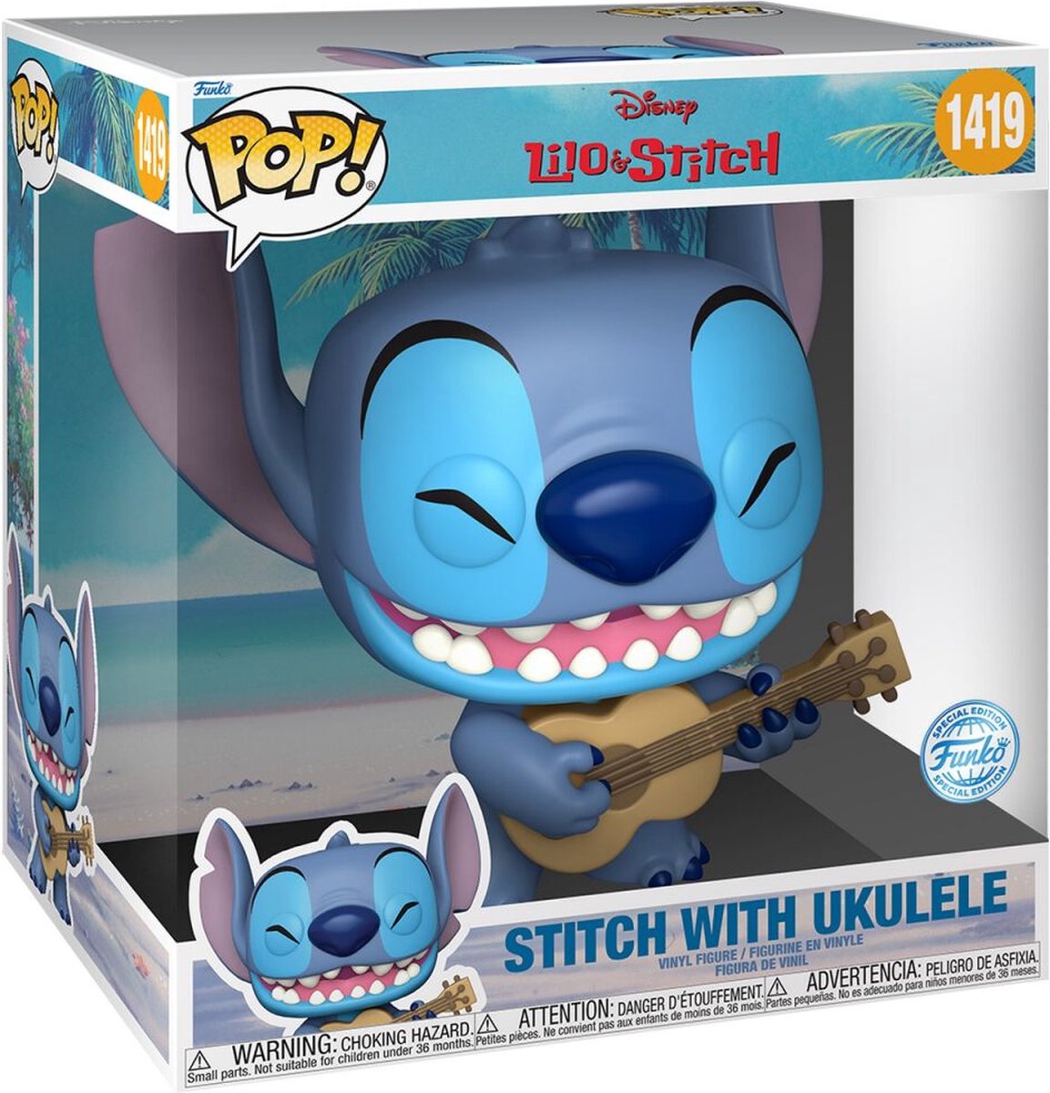 Lilo & Stitch Stitch with Ukulele (Jumbo Pop!) vinyl figuur 1419   Pop! standaard
