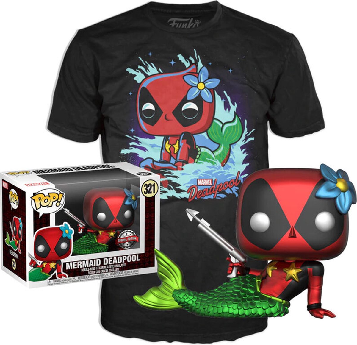 Pop! Marvel Deadpool: Set Figure and Tee - Deadpool Mermaid Exclusive Maat L FUNKO