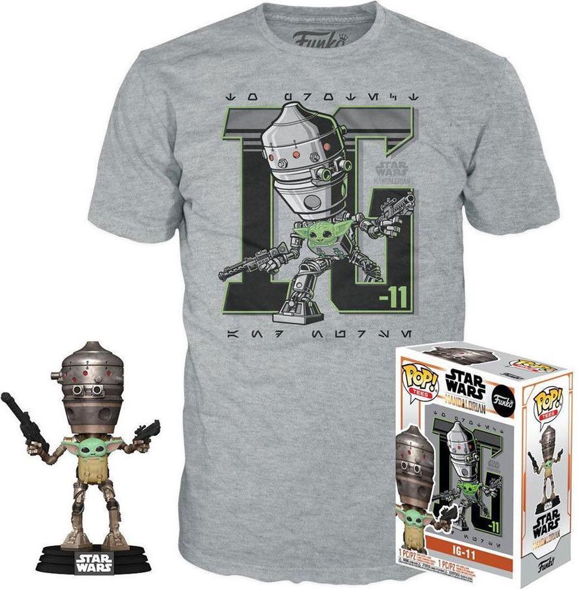 Star Wars The Mandalorian POP! & Tee Box Child In Satchel IG-11 - Maat Medium