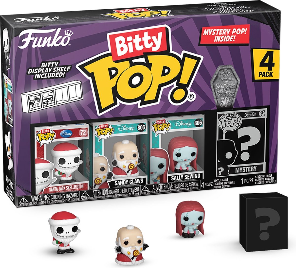 The Nightmare Before Christmas Santa Jack Skellington, Sandy Claws, Sally Sewing + Mystery Figure (Bitty Pop! 4 Pack)
