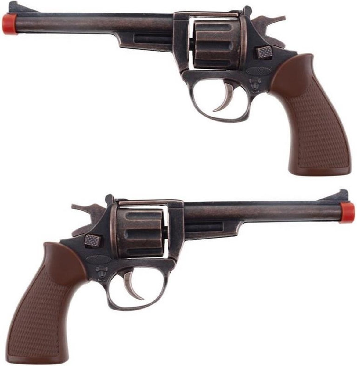 2x stuks verkleed speelgoed revolver/pistool metaal 8 schots - Plaffertjes pistolen wapens voor kinderen