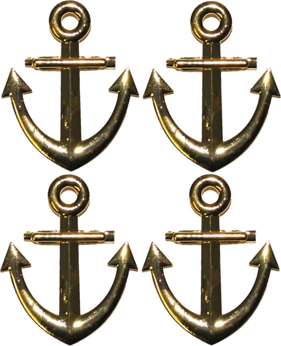 4x stuks gouden carnaval verkleed broche speld maritiem anker van 7 cm - Kapitein/Matroos accessoires