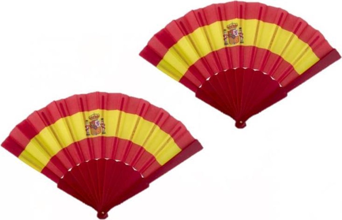 4x stuks hand waaier Spaanse vlag 23 cm - Feestartikelen Spanje