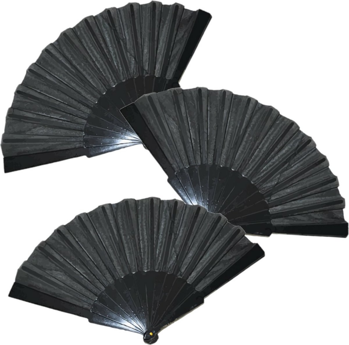 4x stuks handwaaiers/Spaanse waaiers zwart - polyester - Verkoeling in de zomer