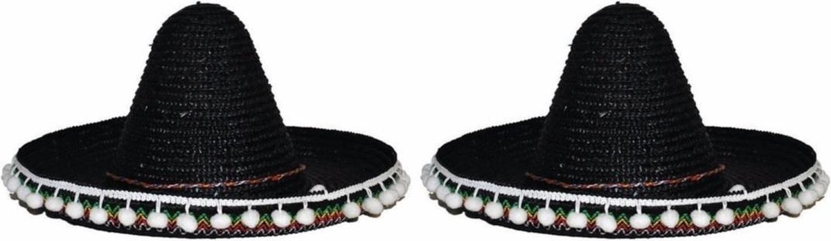 4x stuks zwarte Mexicaanse verkleed sombrero hoed 25 cm voor kinderen - Carnaval hoeden