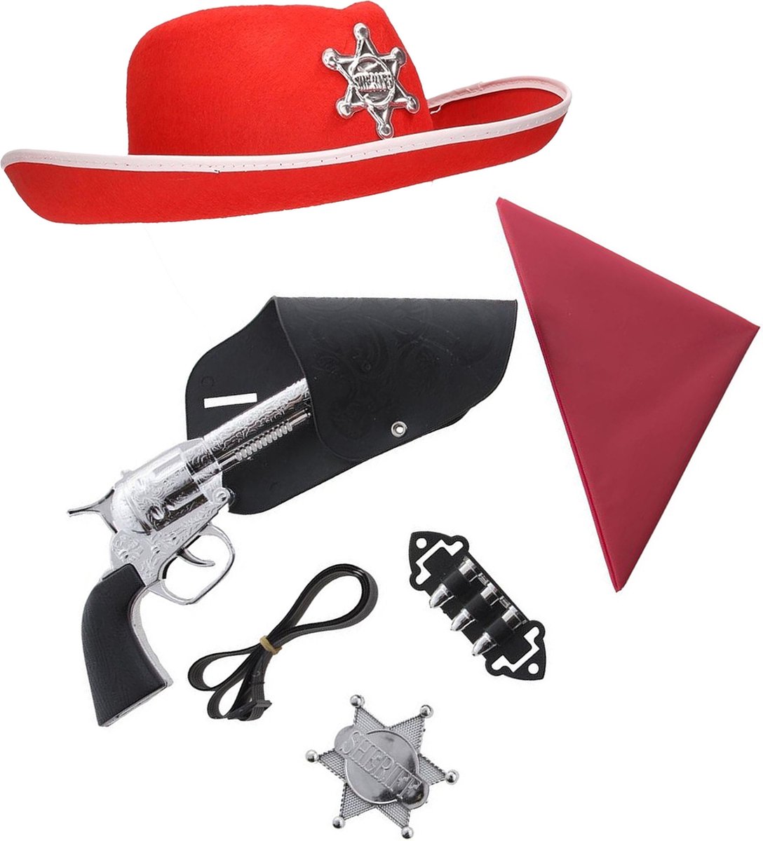 Cowboys speelgoed/verkleed accessoires met cowboy hoed rood 6-delig