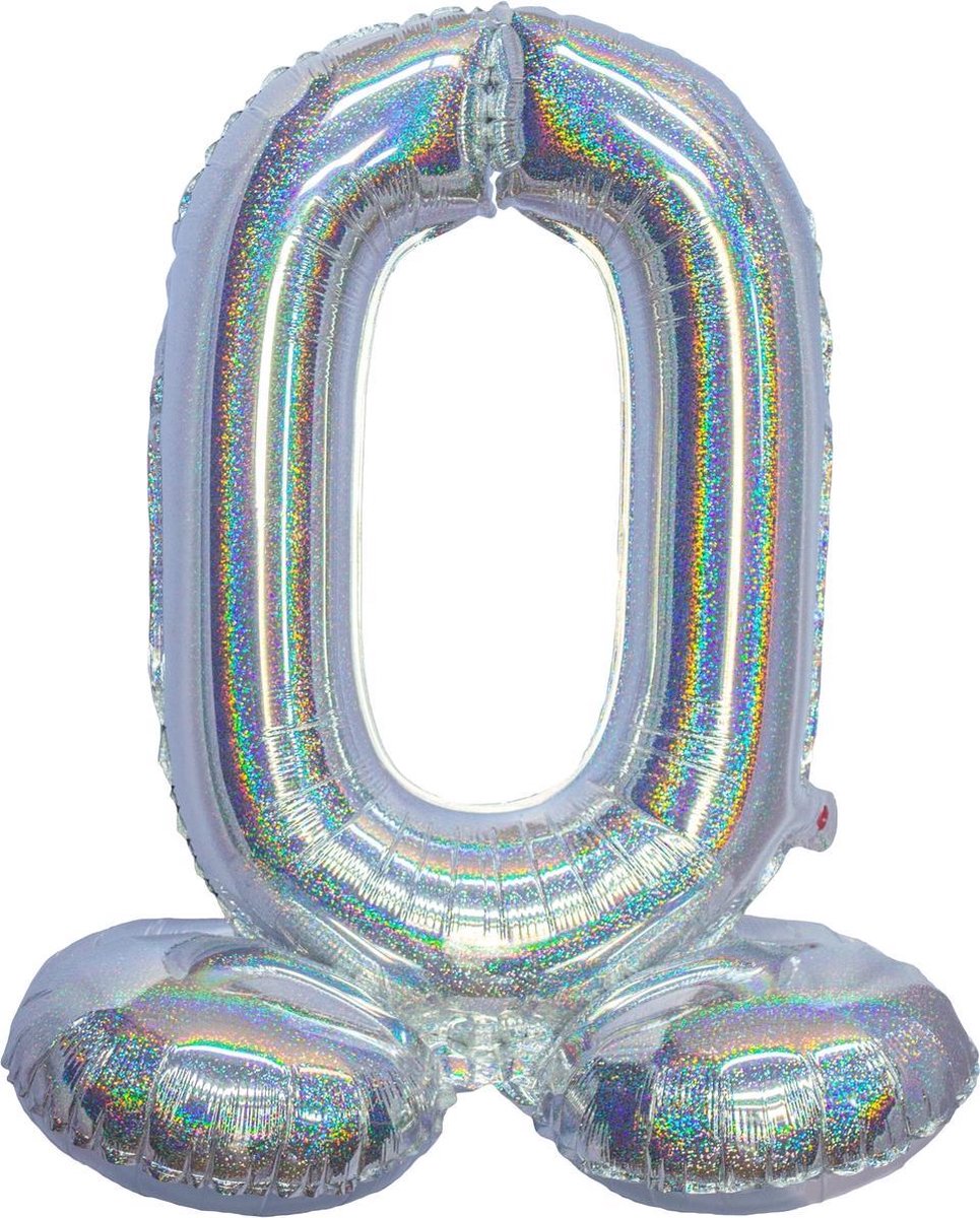 Folieballon cijfer 0 holografisch zilver 82 cm