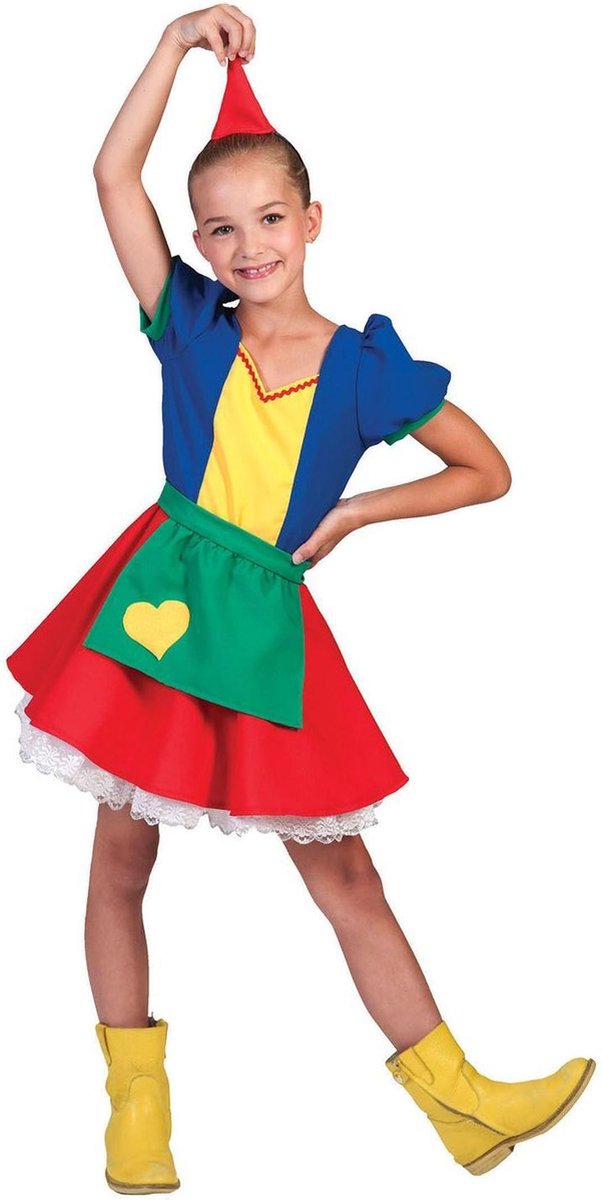 Funny Fashion - Dwerg & Kabouter Kostuum - Kleurige Sprookjesboek Jurk Meisje - multicolor - Maat 116 - Carnavalskleding - Verkleedkleding