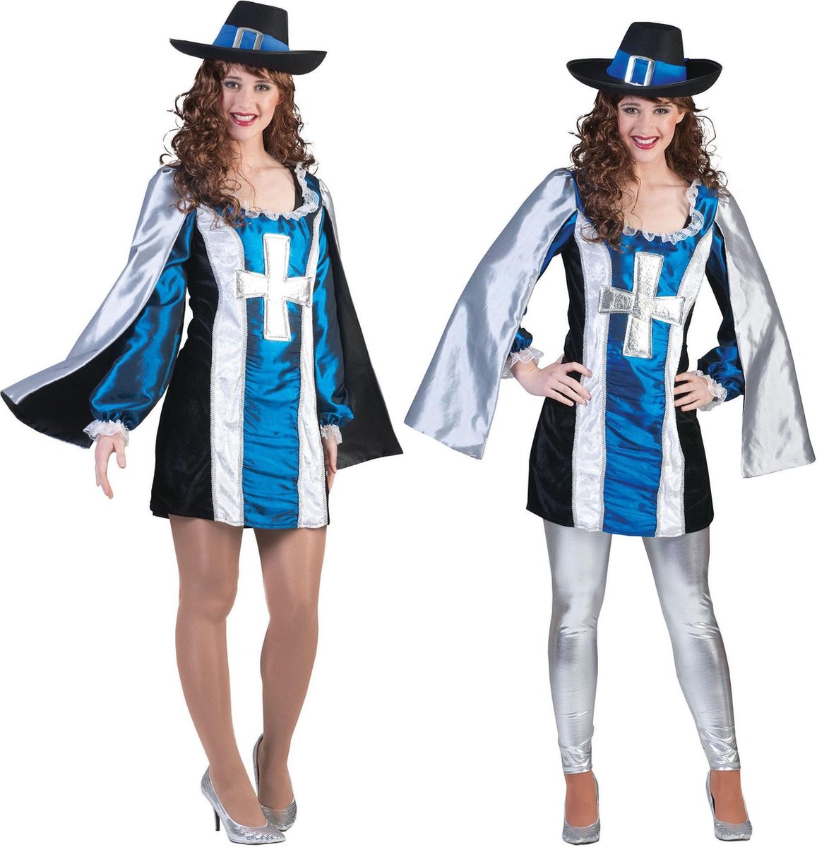 Funny Fashion - Musketier Kostuum - Musketier Mostadero Jurk Vrouw - blauw - Maat 44-46 - Carnavalskleding - Verkleedkleding