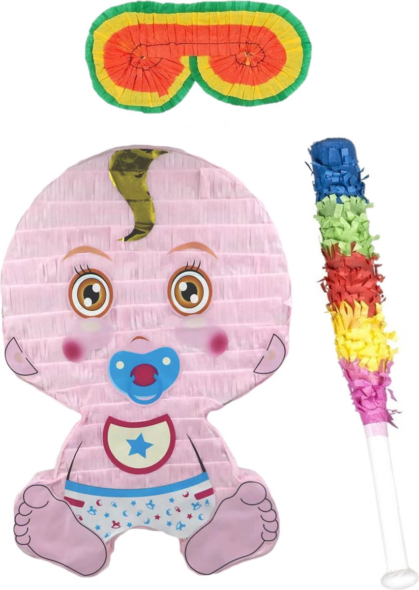 Funny Fashion - Verjaardag Pinata Babyshower - 42 x 28 cm - set met stok en masker