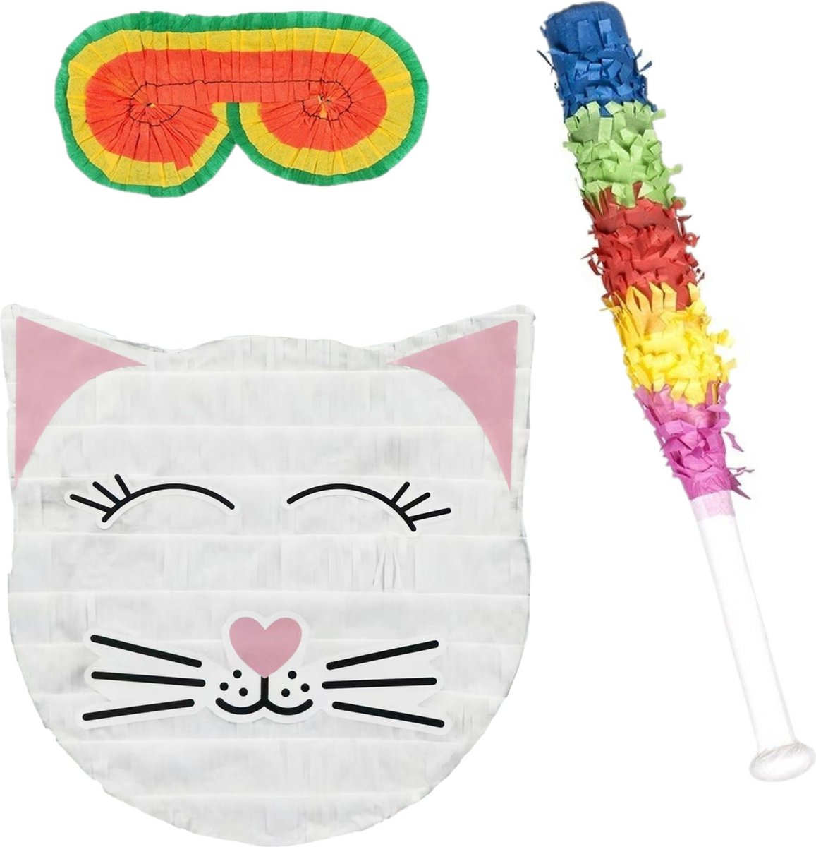 Funny Fashion - Verjaardag Pinata Kat/poes 33 x 34 cm - set met stok en masker