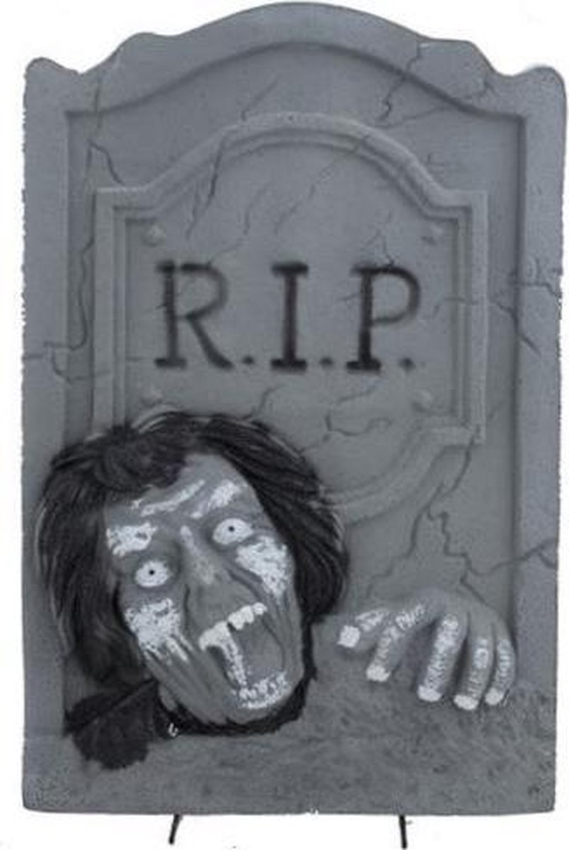 Halloween - Horror kerkhof decoratie grafsteen RIP met zombie 54 x 36 cm - Halloween feestdecoratie en versiering