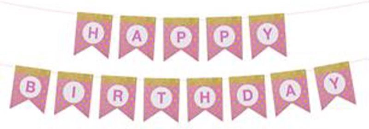 Happy Birthday Vlaggenlijn roze (3 mtr)