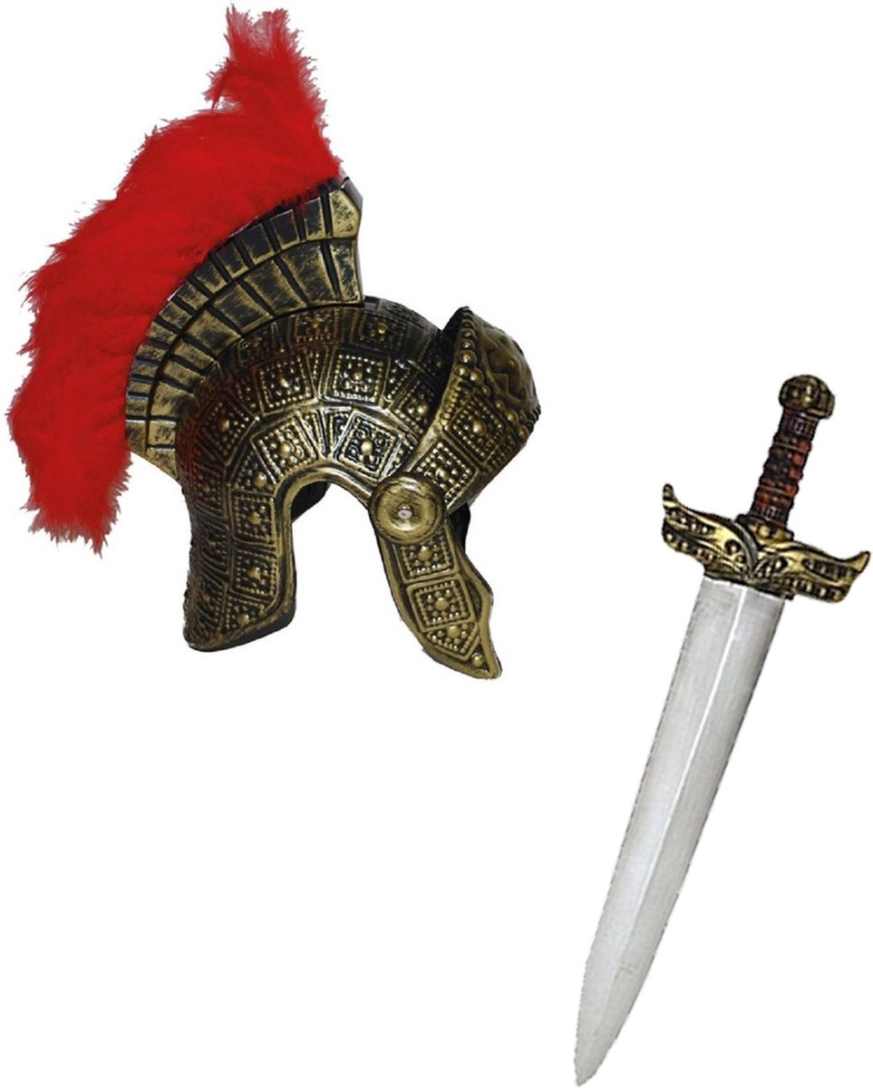 Romeinse ridder/Gladiator krijger verkleed accessoires set helm en zwaard 74 cm voor volwassenen