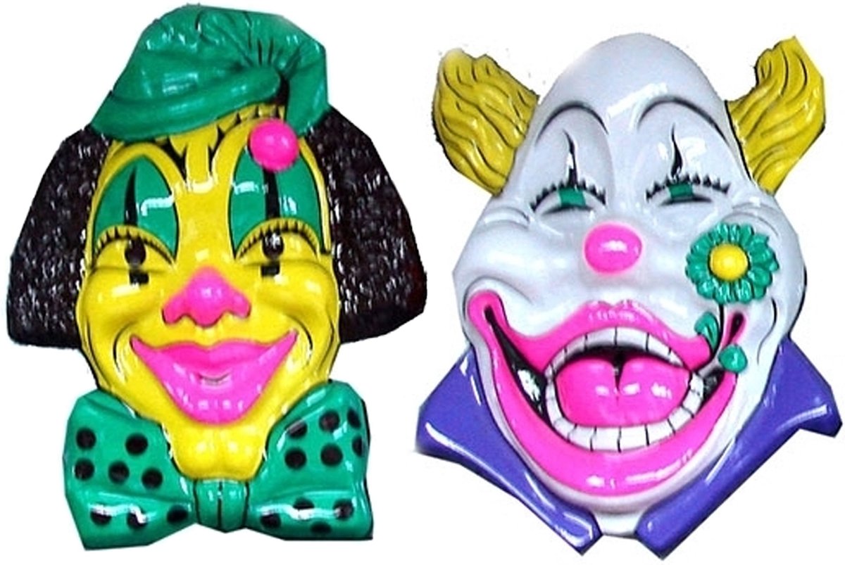Set van 2x stuks Carnaval Clown thema wanddecoraties 60 x 60 cm per stuk - Versieringen/feestartikelen