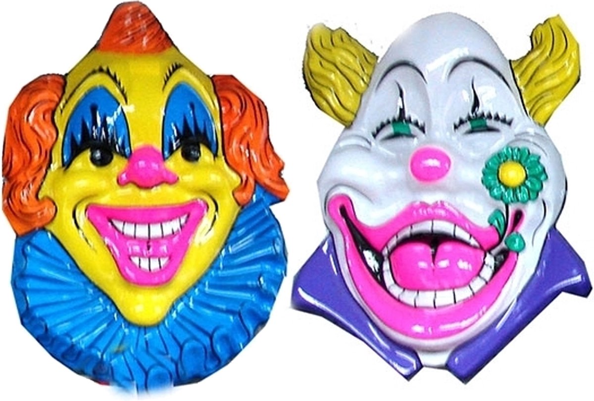 Set van 2x stuks Carnaval Clown thema wanddecoraties 60 x 60 cm per stuk - Versieringen/feestartikelen