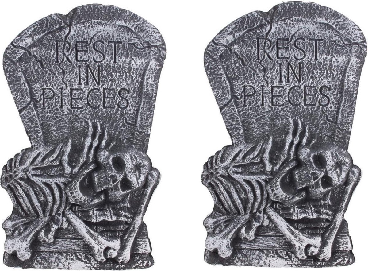 Set van 2x stuks horror kerkhof grafsteen decoratie rest in pieces 60 cm - Halloween feestdecoratie en versiering