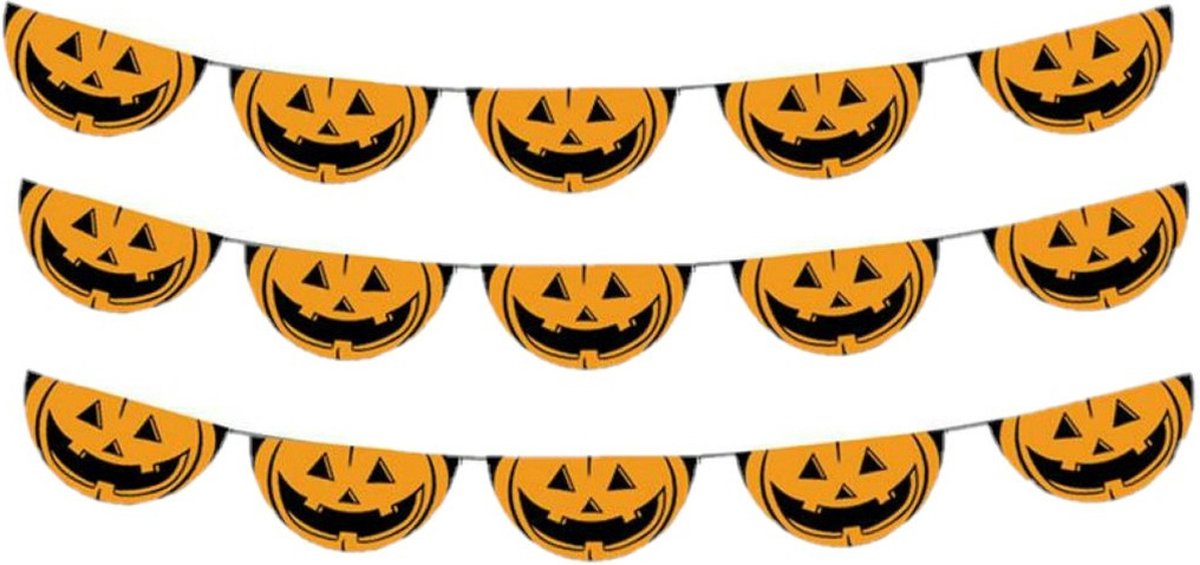 Set van 3x stuks halloween pompoenen thema vlaggenlijn 5,5 meter