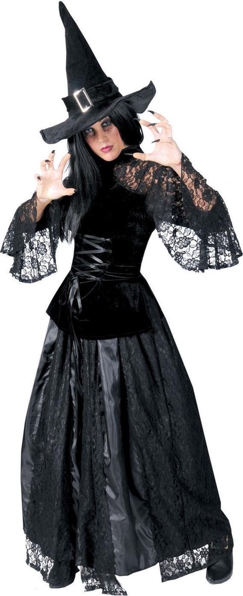 Verkleedkostuum heks zwart kant voor dames Halloween kleding - Verkleedkleding - Medium