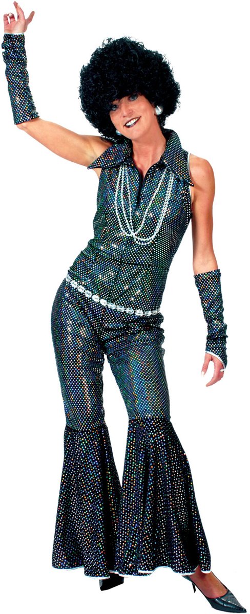 Verkleedpak disco glitter jumpsuit vrouw Boogie Queen 36-38