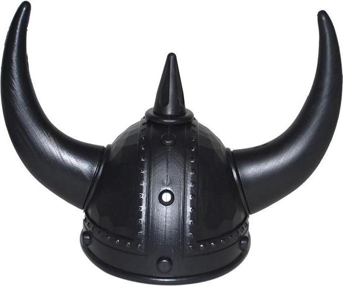 Vikinghelm zwart met hoorns