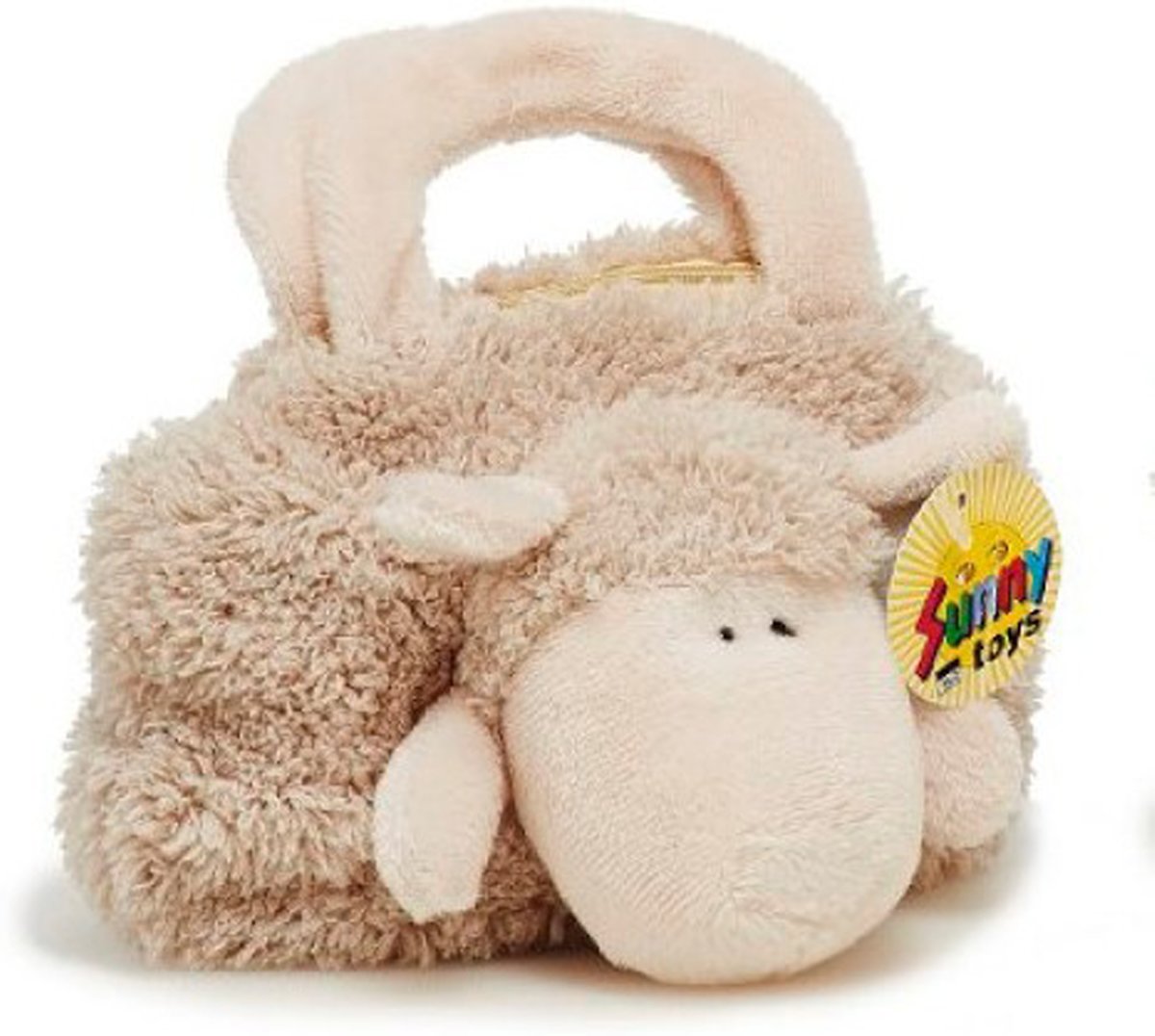 SunnyToys – Schapen knuffel tasje – met rits – fluweelzacht – beige - 19x19 cm.