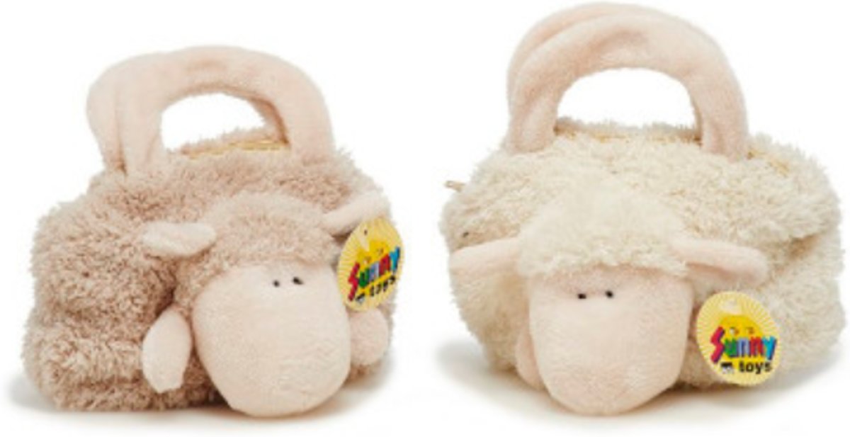 SunnyToys – Schapen knuffel tasje – met rits – fluweelzacht – beige - 19x19 cm.