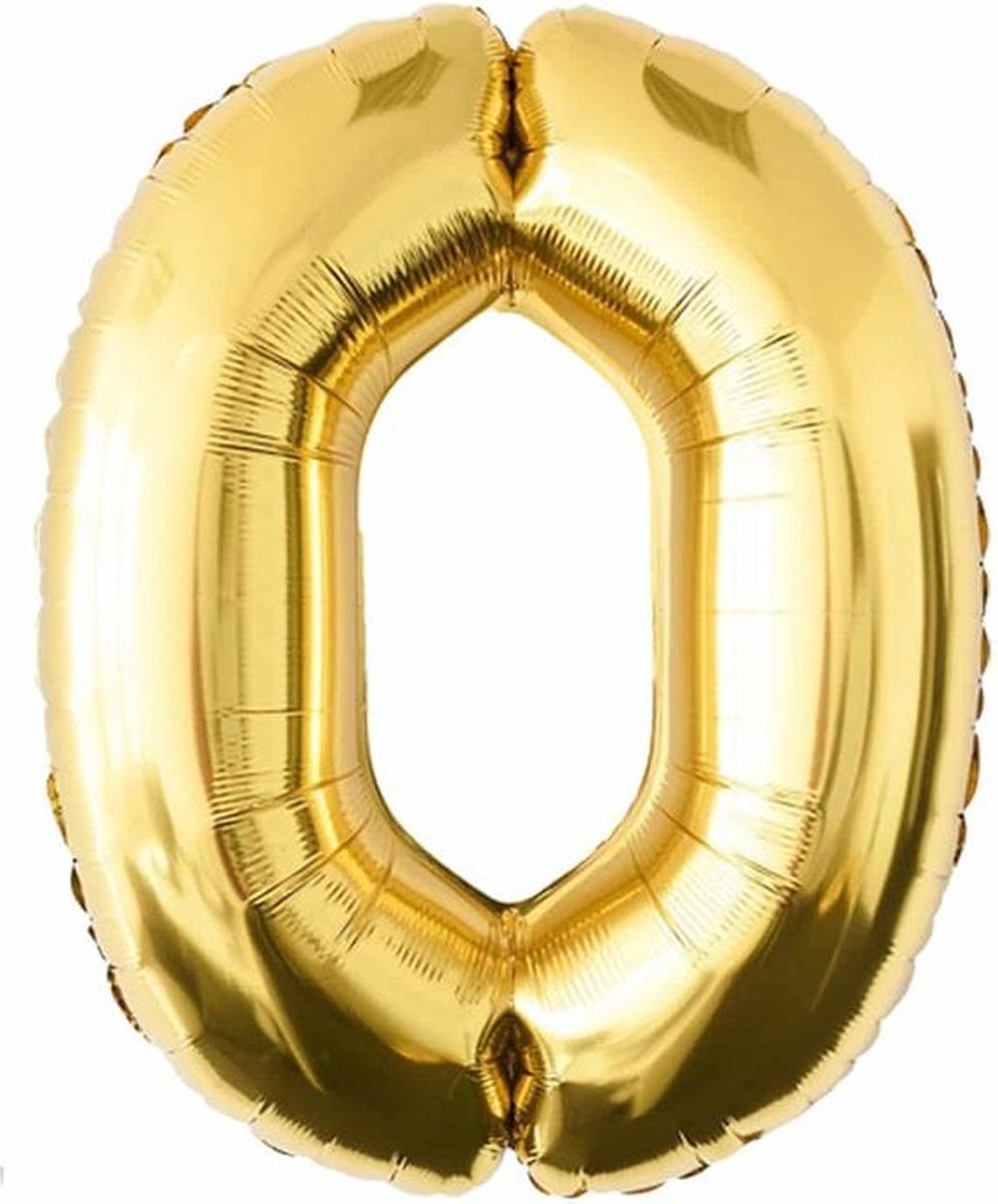 Gouden folie ballon cijfer 0 jaar 86cm inclusief rietje