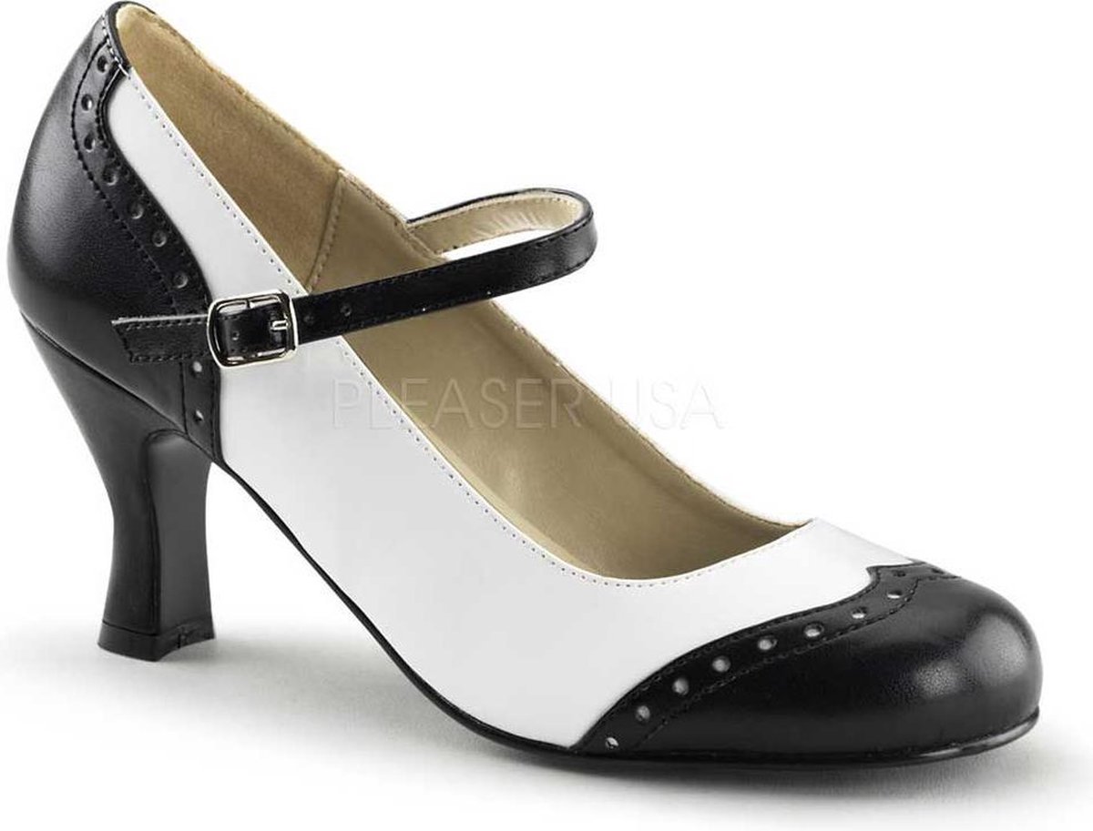 Flapper-25 Mary Jane pump with short heel black/white matt - (EU 38 = US 8) - Funtasma