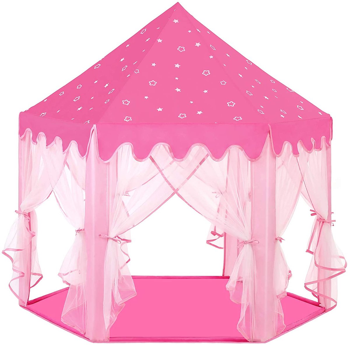 SONGMICS speeltent voor kinderen, prinsessenkasteel, tipi met gordijnen, draagtas, speelhuisje voor binnen en buiten, geschikt voor maximaal 3 kinderen, 140 x 120 x 135 cm, roze LPT601P01