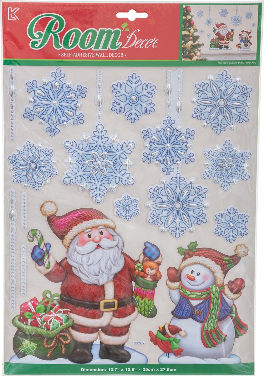 Set van 2 raamstickers kerst - Raam sticker kerstmis - Sneeuwpop - Kerstman - Kerstster - Reliëf - 27X35 cm