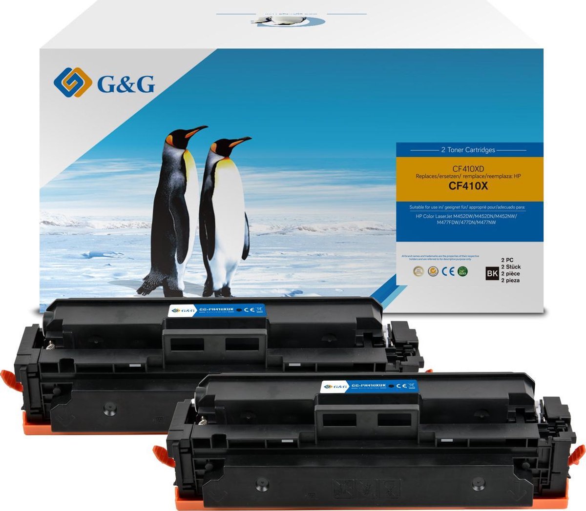 G&G HP 410X (CF410X) Tonercartridge  Zwart  2-pack Huismerk