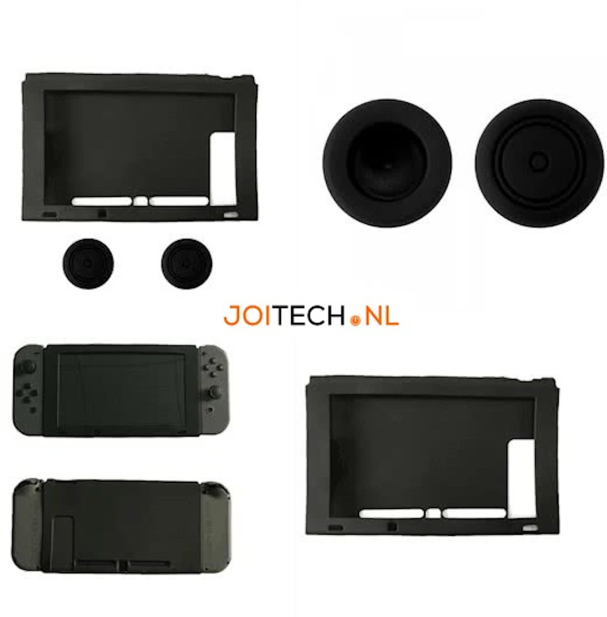 Zwarte Silicone Cover voor Nintendo Switch met Thumb Grips - G&S