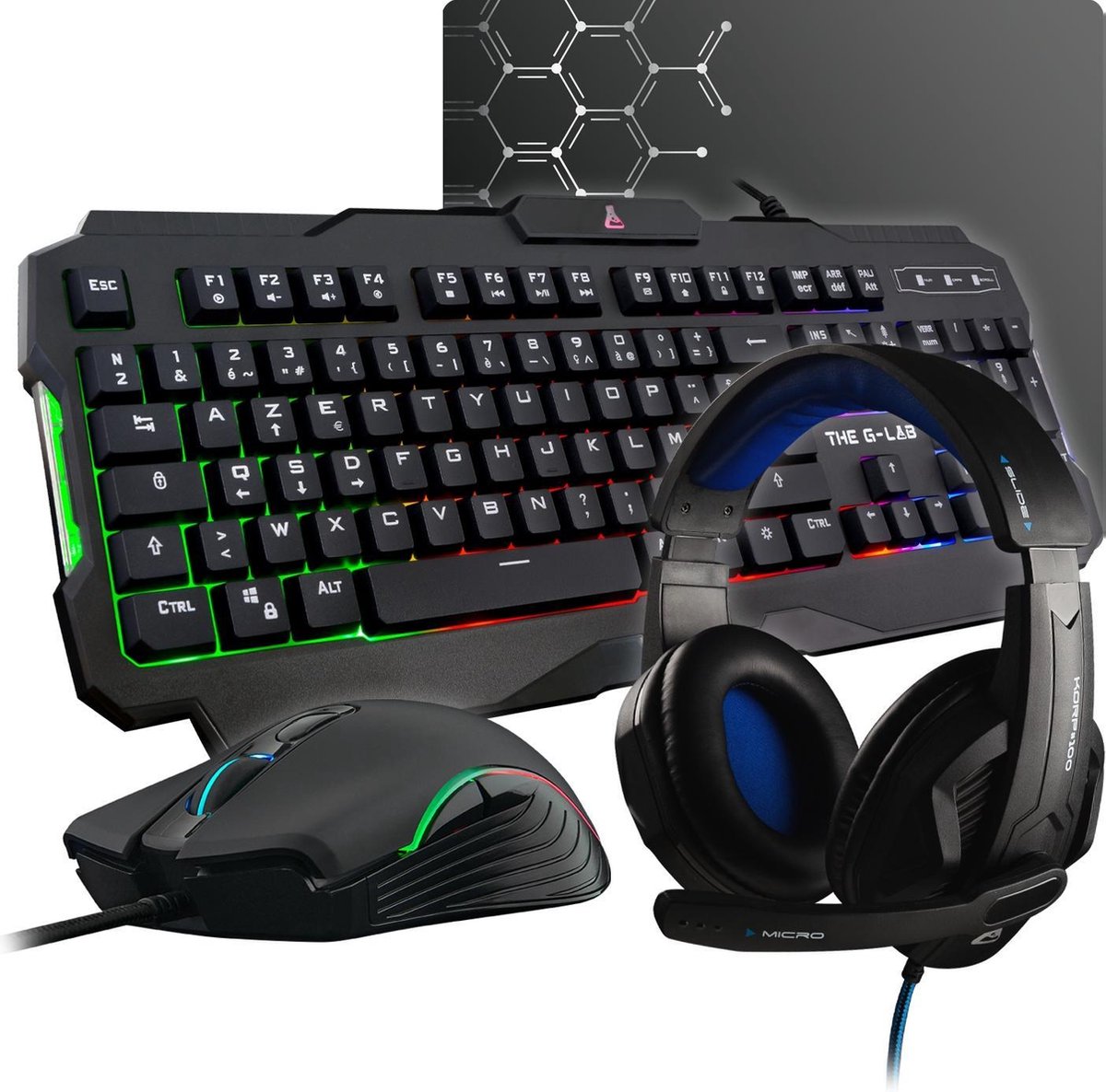 The G-Lab Combo Argon Gaming Bundel - Qwerty Toetsenbord/ Headset/ Muis(mat)