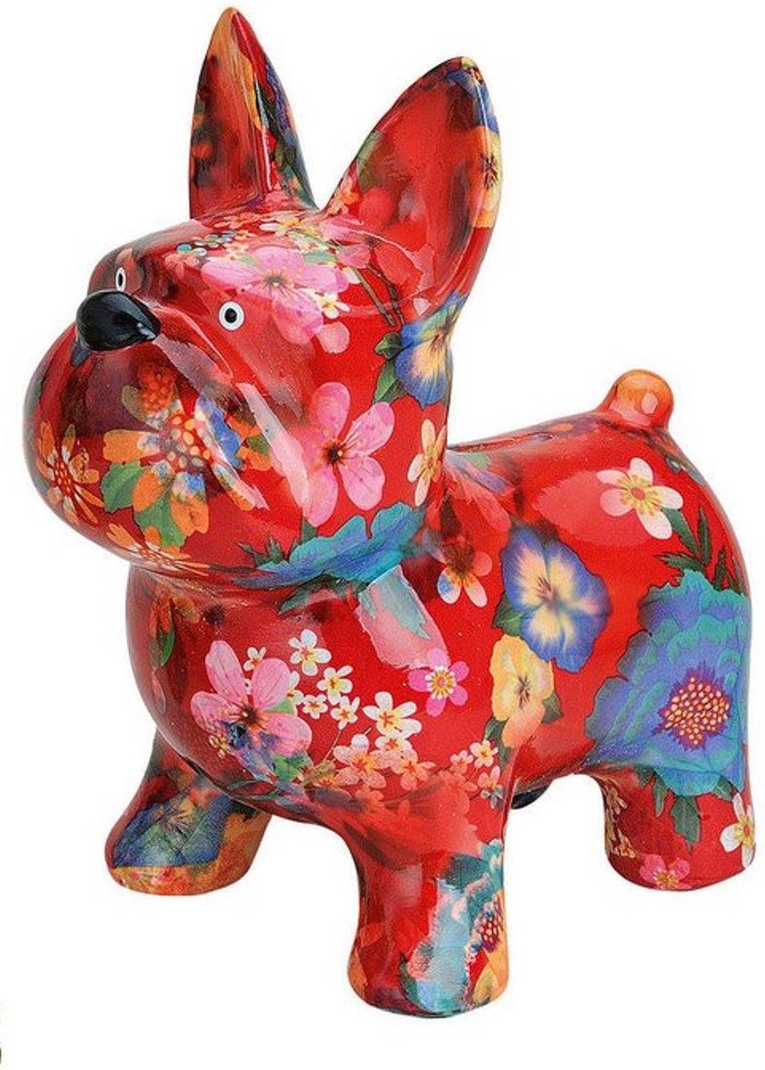 Franse Bulldog Spaarpot - Rood Met Bloemenmotief