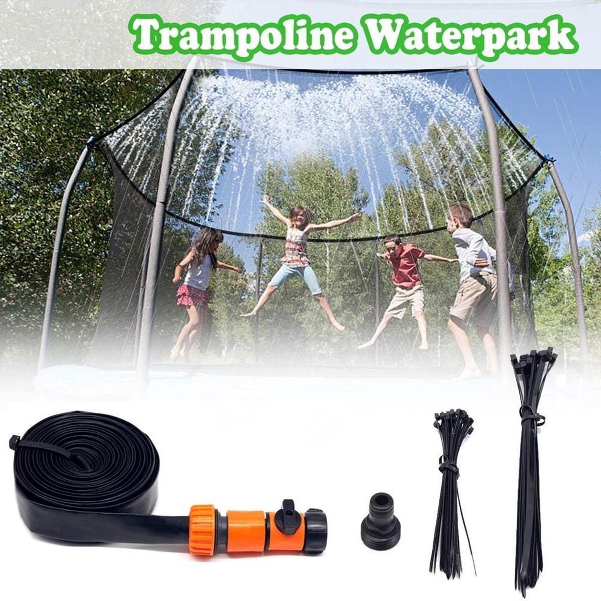 Trampoline -Nieuw model 2021 - 12m - Zwart - Waterfontein sproeier voor de zomer - Waterpret voor kinderen -Waterspeelgoed - Watermat met sproeier - Waterspel - Spelen met water - Zwembad met fontein - sproeimat – water fontein