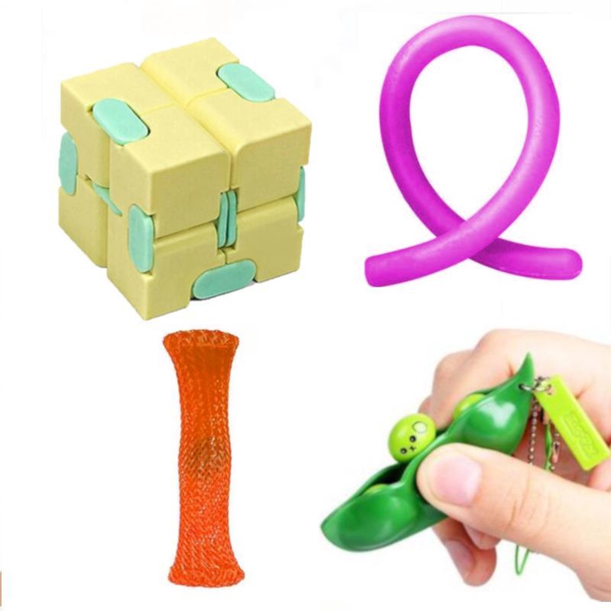 Fidget toys pakket onder de 15 euro - onder 20 euro - fidgets set - cube - marble - rope - pea popper - 4 stuks