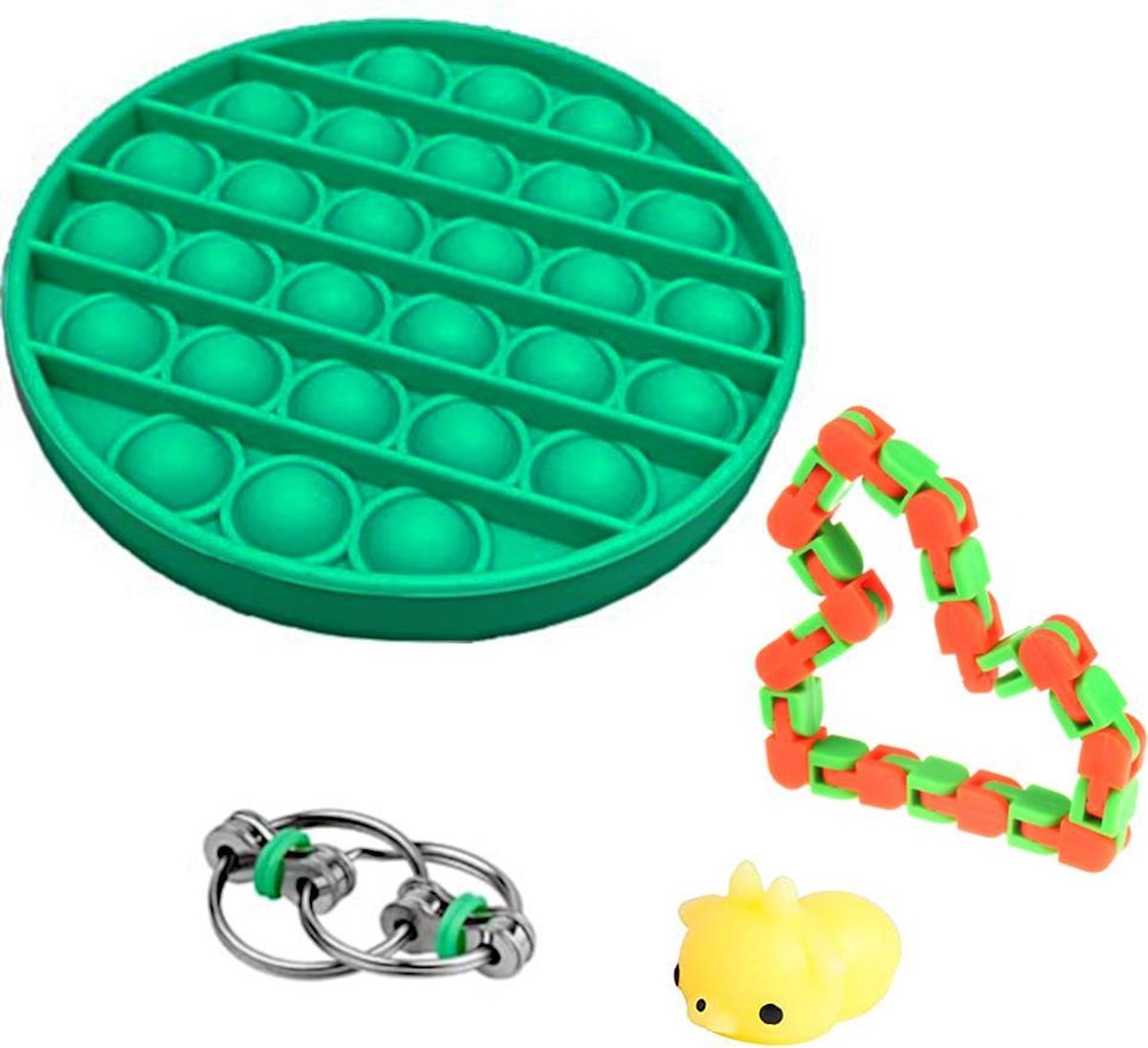   toys pakket onder de 15 euro - onder 20 euro - fidgets set - pop it - tangle - squishy - ring - 4 stuks