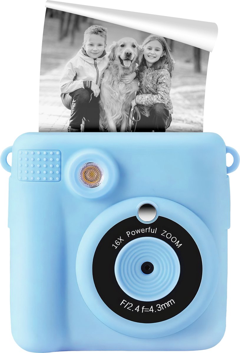   Kindercamera Blauw - Instant Fotos Maken - Direct Printen - Inclusief Geheugenkaart