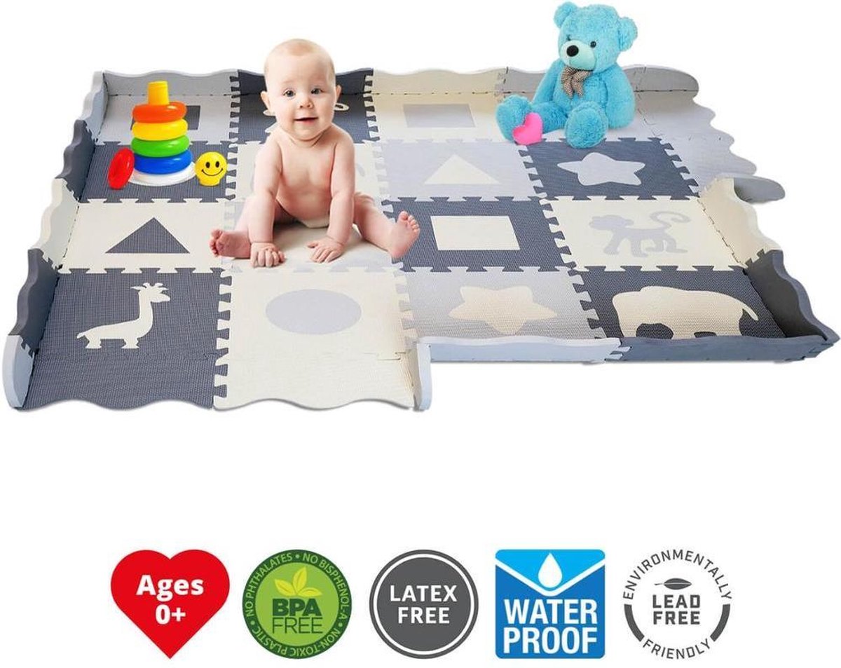 GIZMO Speelmat XL voor Baby/Peuters - EVA Foam Puzzelmat / Speelkleed Met Opstaande Rand - 150 x 150 x 1.5 cm